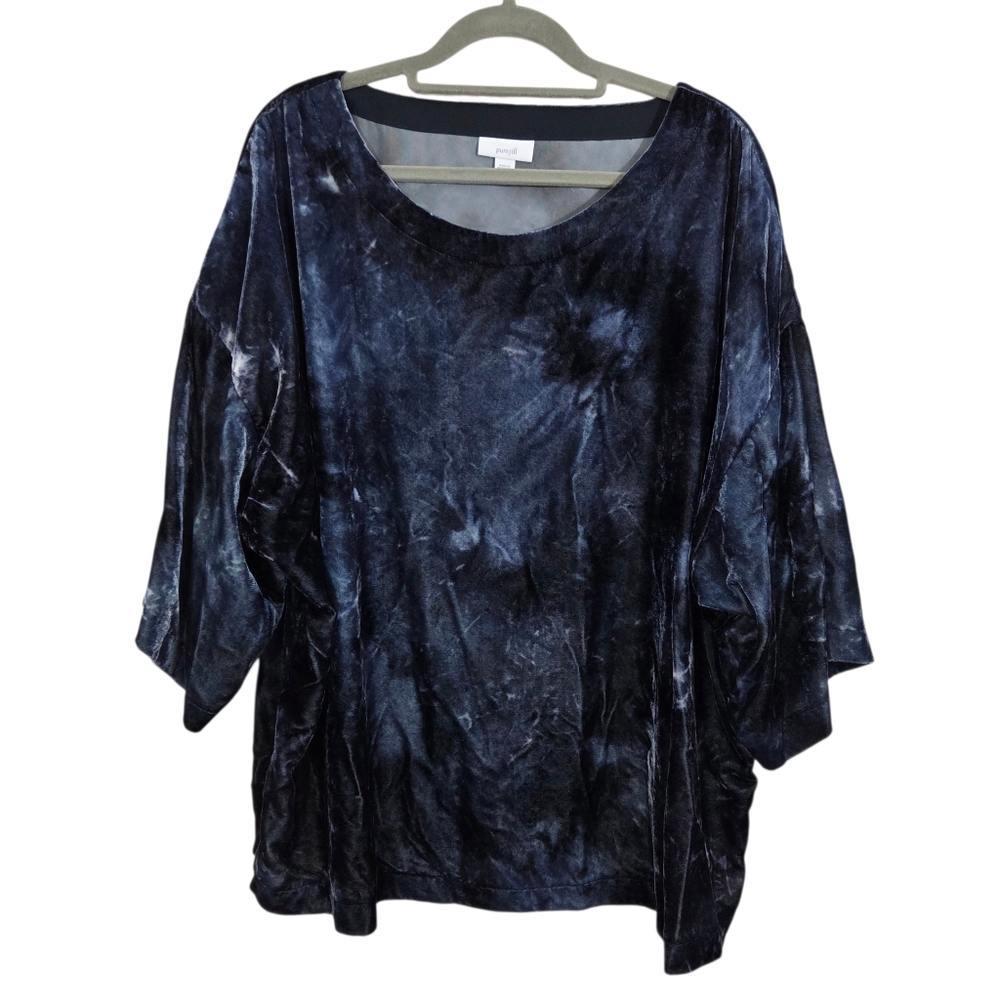 J. Jill Pure Velvet Tie Dye Kimono Sleeve Top Boxy Blue Size XL Whimsigoth Fairy